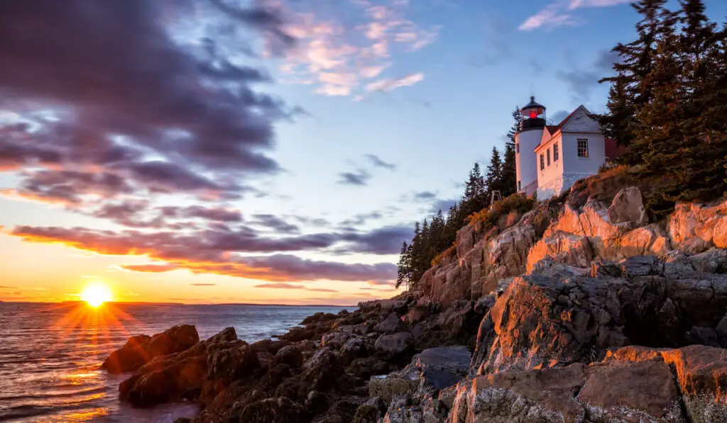 Bass Harbor Lighthouse at sunset Acadia National Park, Maine USA