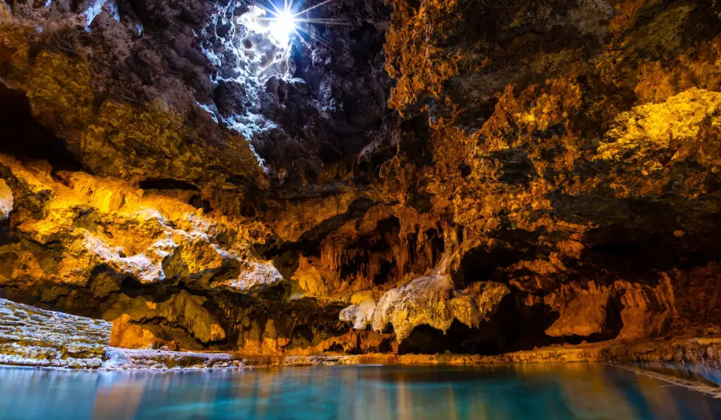 Beautiful underground cave and thermal hotspring water at Cave and Basin National Historic Site