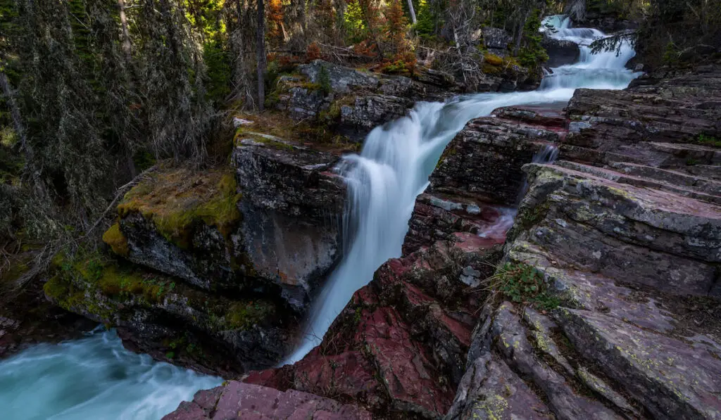 Creek near Virginia Falls in the forests of Glacier National Park in northern Montana