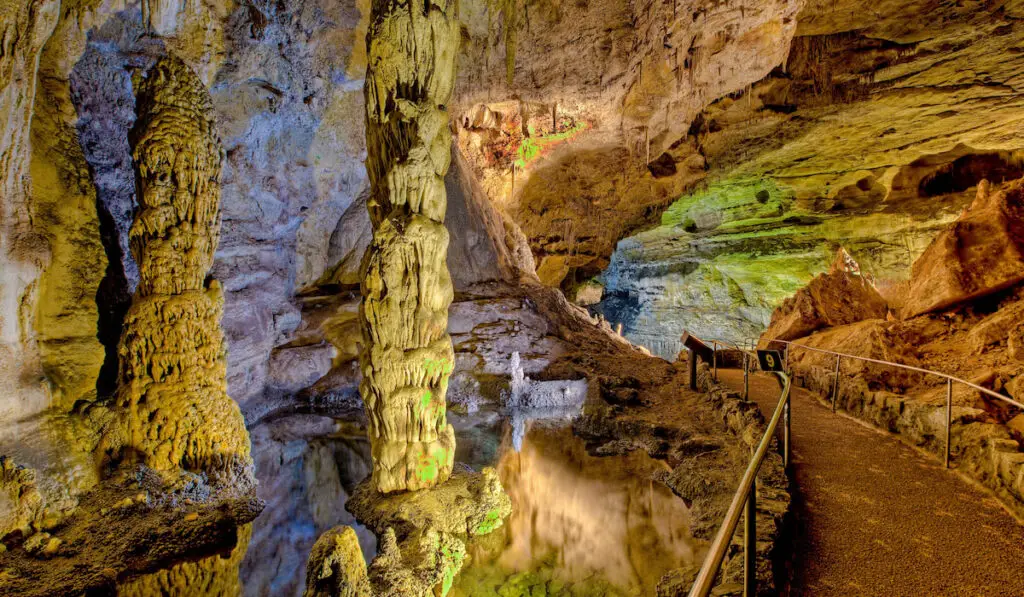 Subterranean columns in spring-fed pool, Carlsbad Caverns National Park, New Mexico