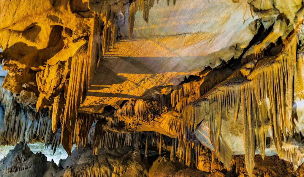 View at the picturesque Rocks formations in Crystal Cave located in Sequoia National Park, California