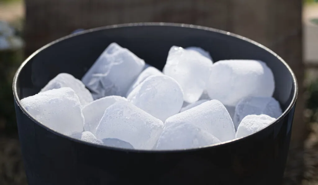 bucket full of ice cubes