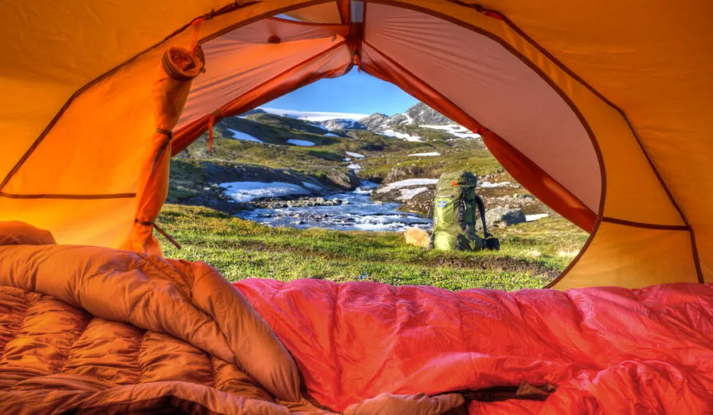 sleeping bag inside a tent