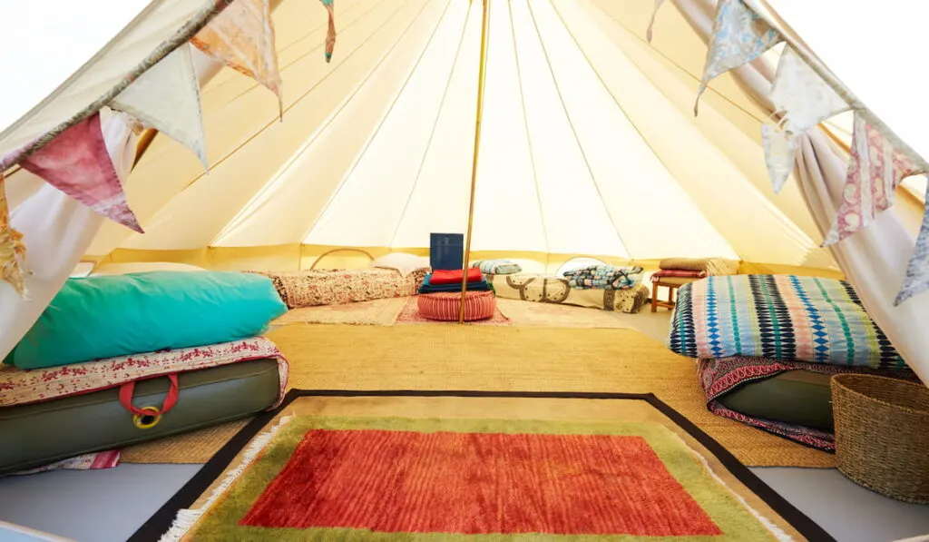 interior view of teepee tent pitched on glamping 