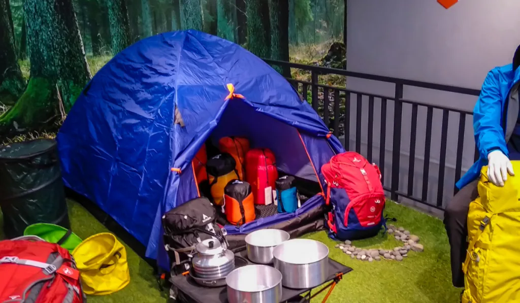 mountain gears and equipment in display