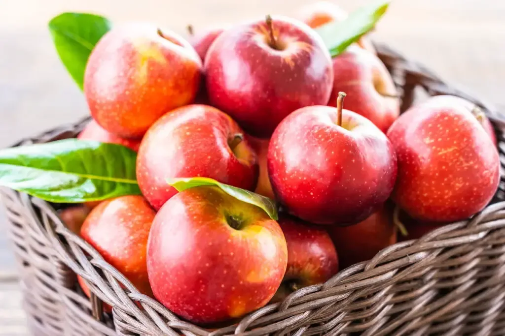 red apples in a woven basket
